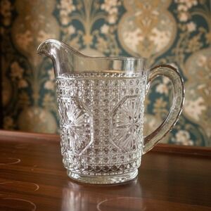 Imperial Glass Amelia Clear Pitcher, Vintage Jug, Pressed Star Medallion Pattern